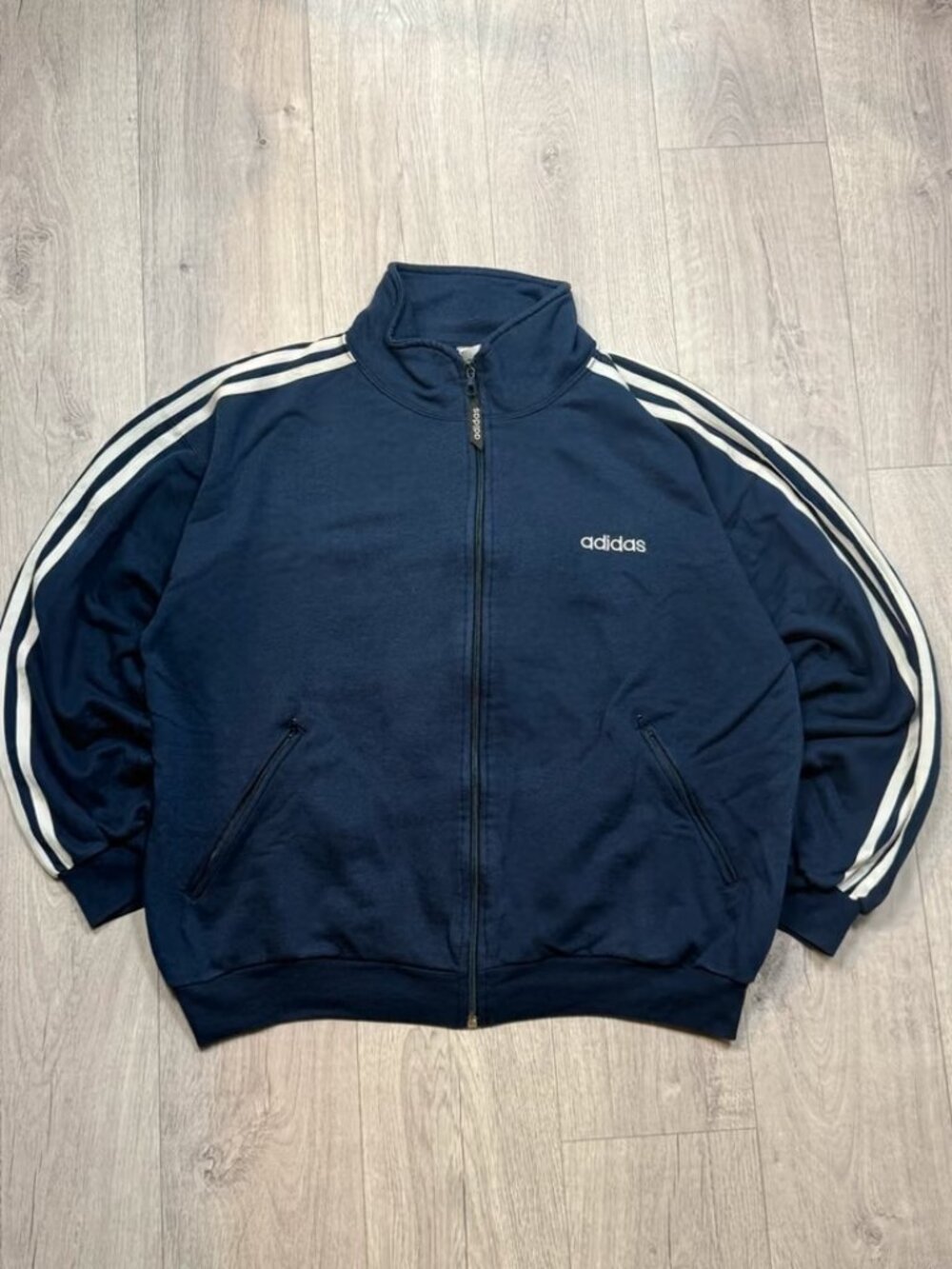 Adidas Vintage 3-Stripes Zip Sweat Jacket — Navy Blue, Size M,